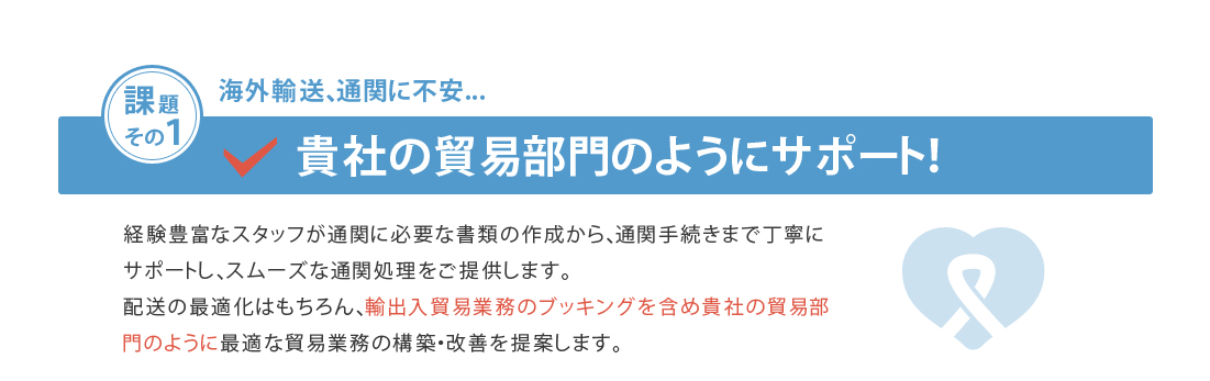 課題１：貴社の貿易部門のようにサポート！